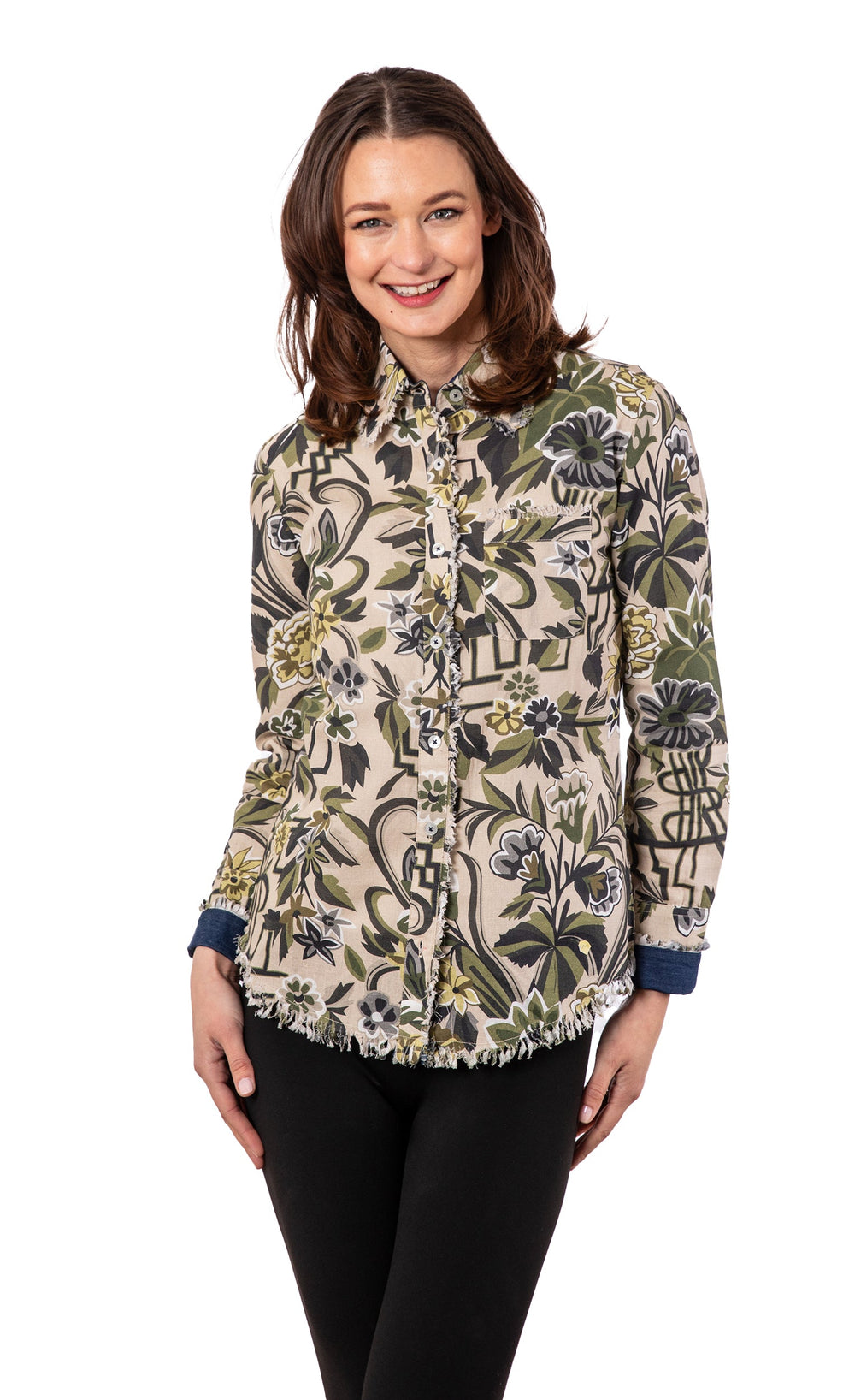 Dizzy-Lizzie Cape Cod Shirt - Neutral Tapestry Print available at Barbara Katz