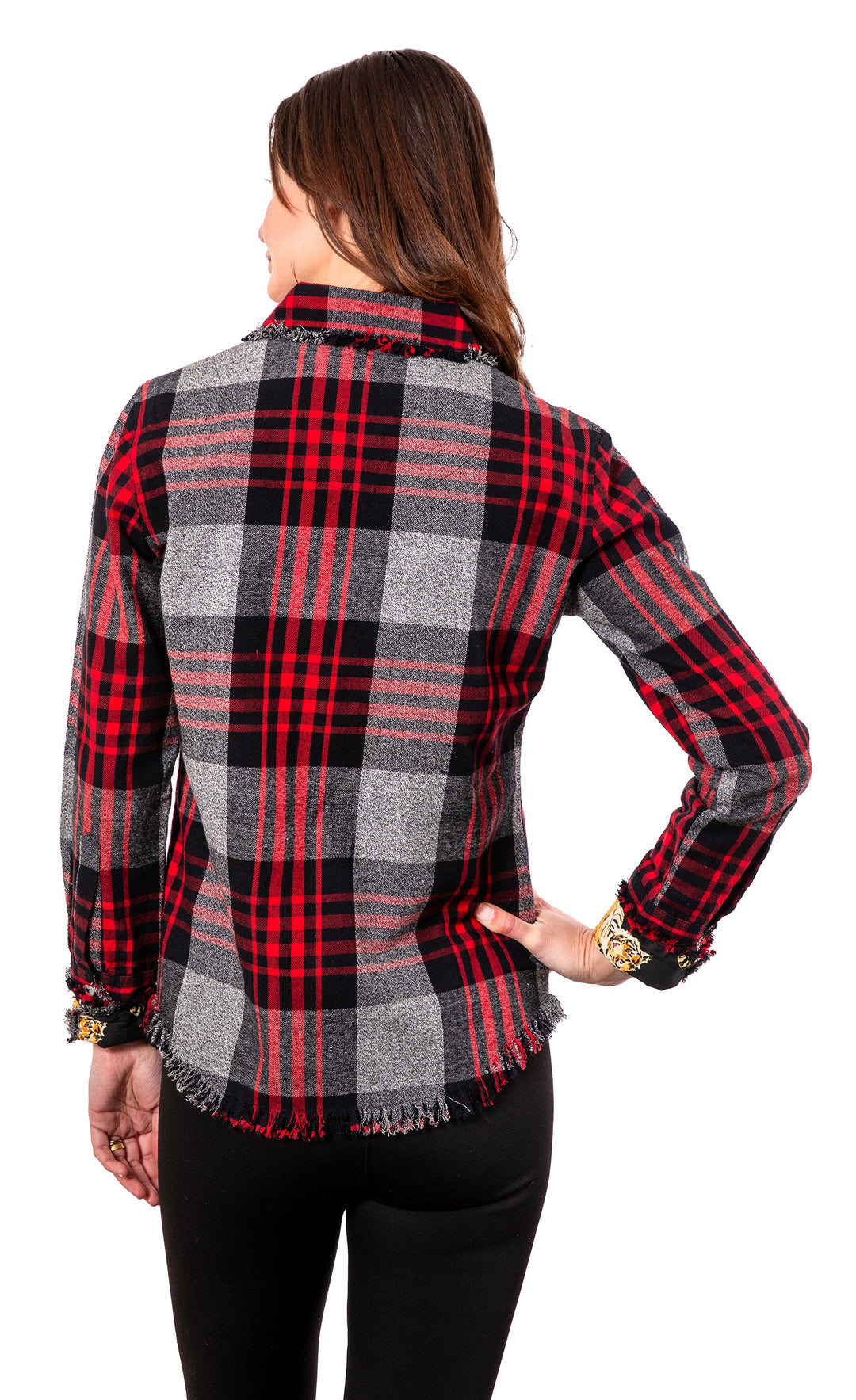 Dizzy-Lizzie Cape Cod Shirt - Grey Red Flannel Yarndye available at Barbara Katz
