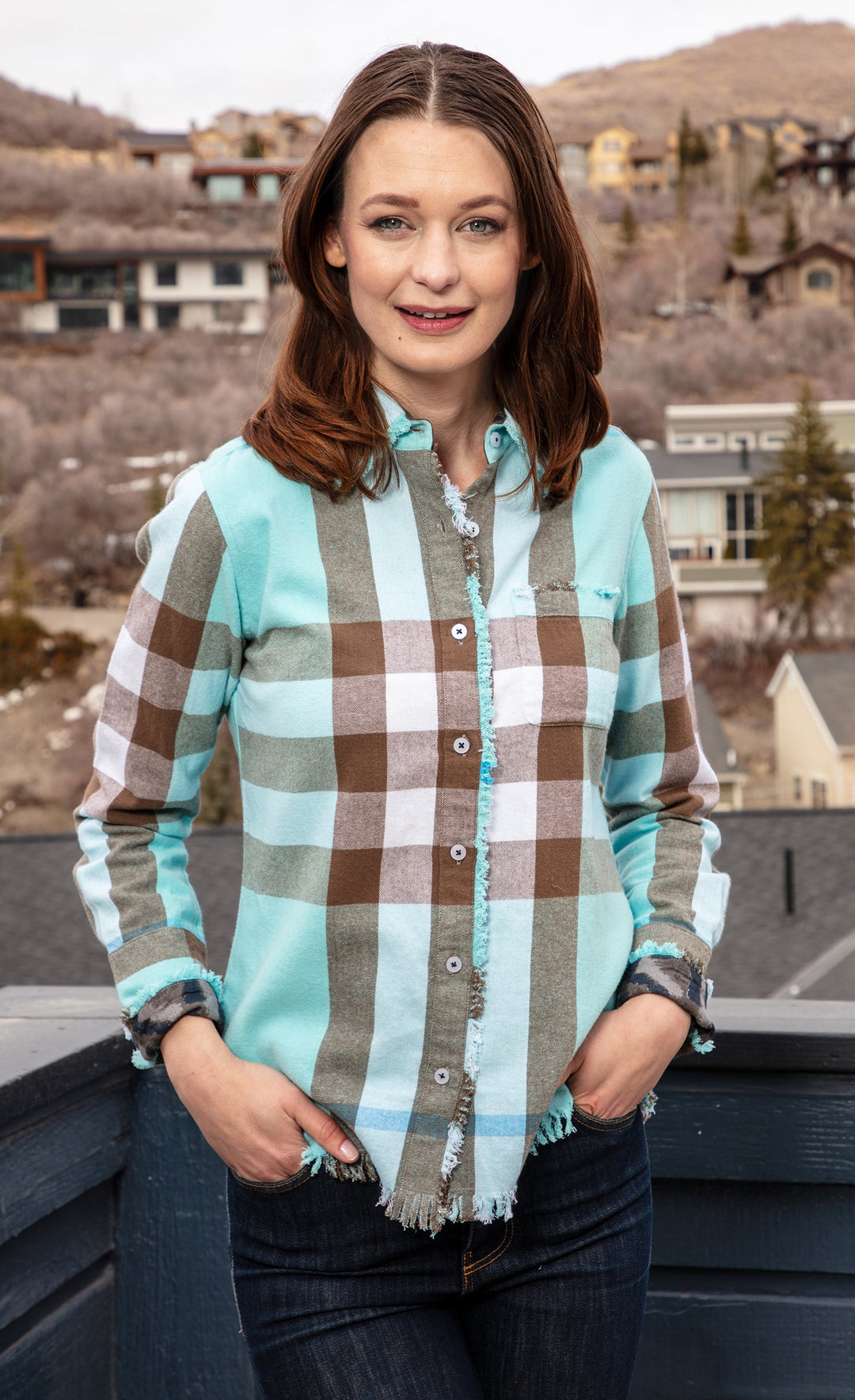 Dizzy-Lizzie Cape Cod Shirt in Blue Yarndyed Plaid Flannel available at Barbara Katz