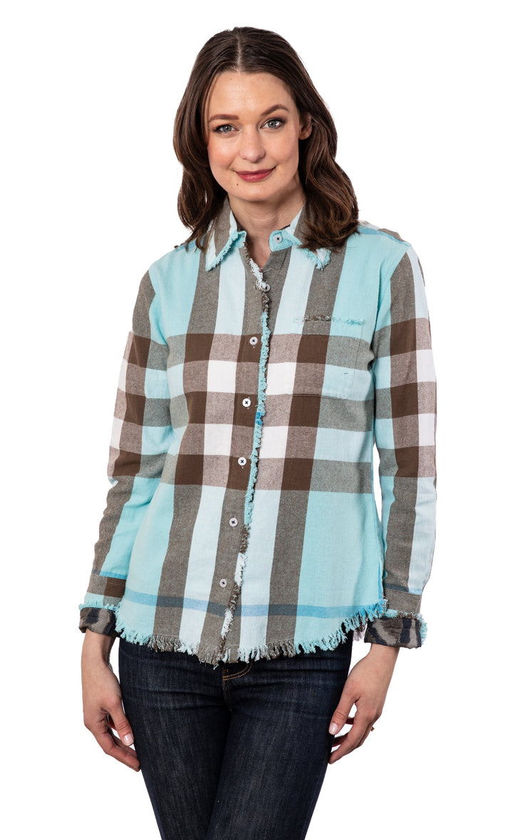 Dizzy-Lizzie Cape Cod Shirt in Blue Yarndyed Plaid Flannel available at Barbara Katz