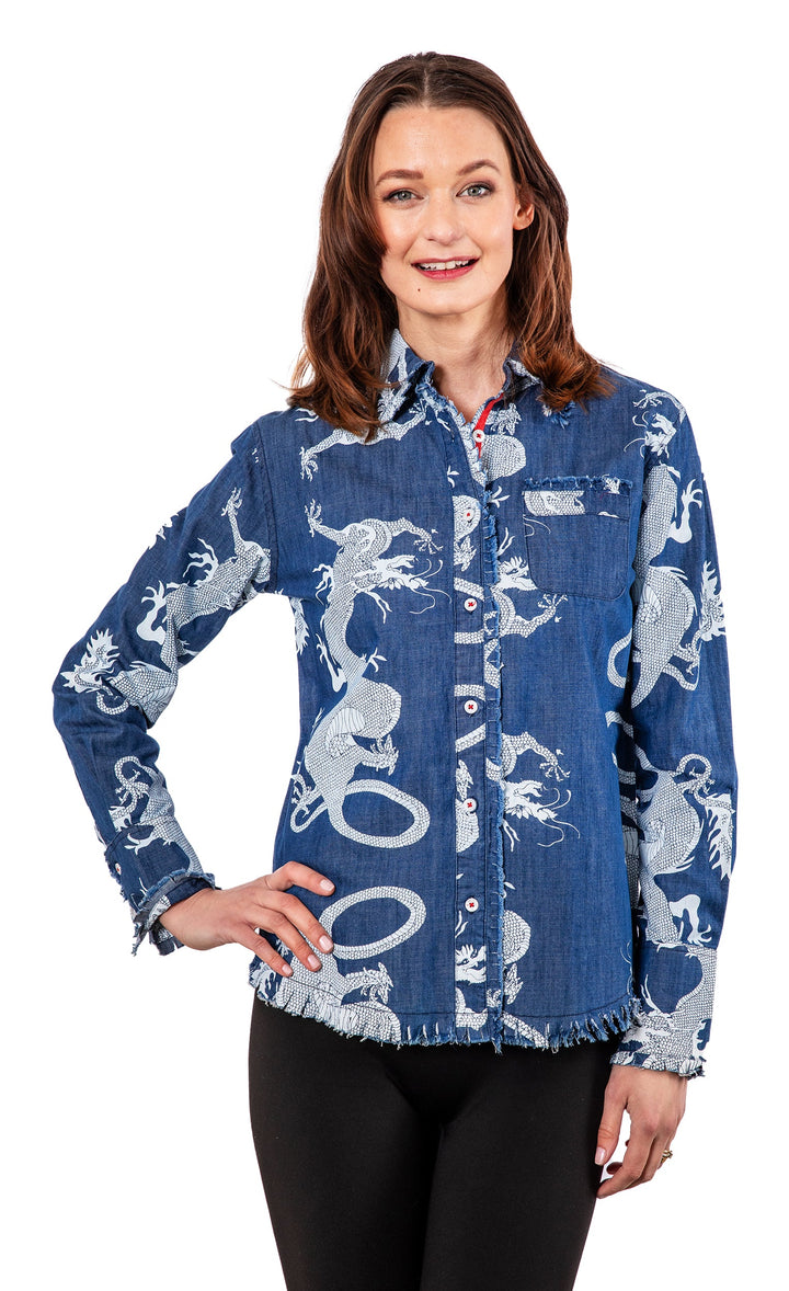 Dizzy-Lizzie Cape Cod Shirt - Blue Dragon Denim available at Barbara Katz