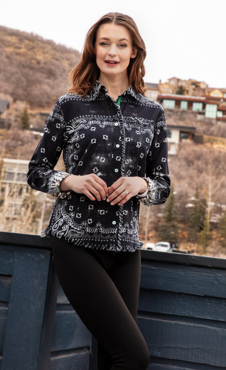 Dizzy-Lizzie Cape Cod Shirt - Black Bandana Print available at Barbara Katz