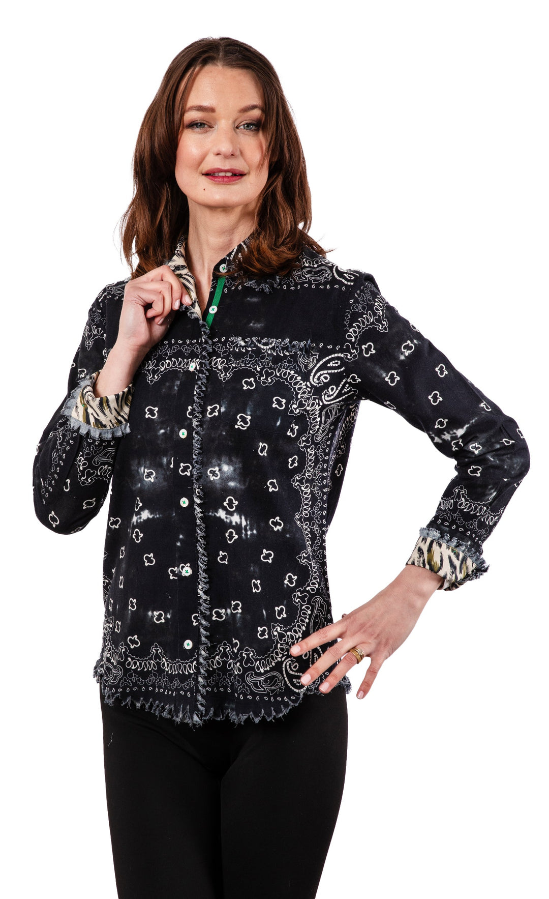 Dizzy-Lizzie Cape Cod Shirt - Black Bandana Print available at Barbara Katz