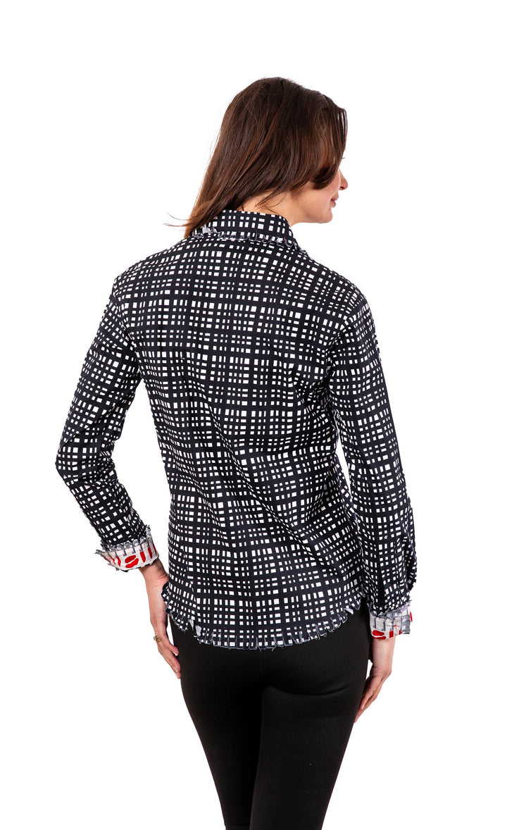 Dizzy-Lizzie Cape Cod Shirt - Black White Grid available at Barbara Katz