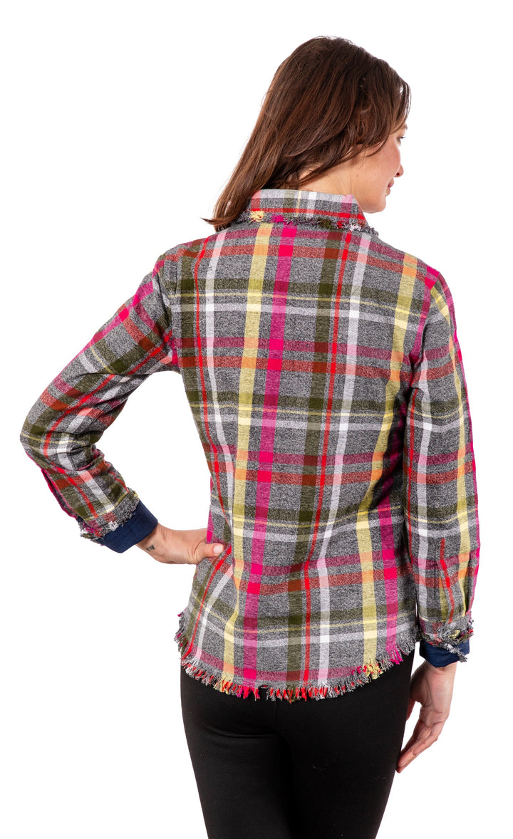Dizzy-Lizzie Cape Cod Shirt - Grey Pink Flannel available at Barbara Katz