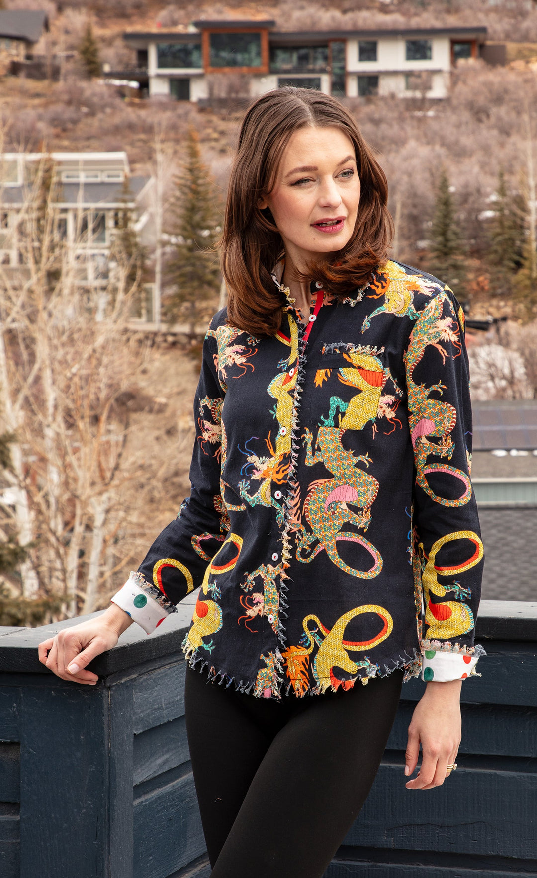 Dizzy-Lizzie Cape Cod Frayed Shirt - Black Dragon available at Barbara Katz