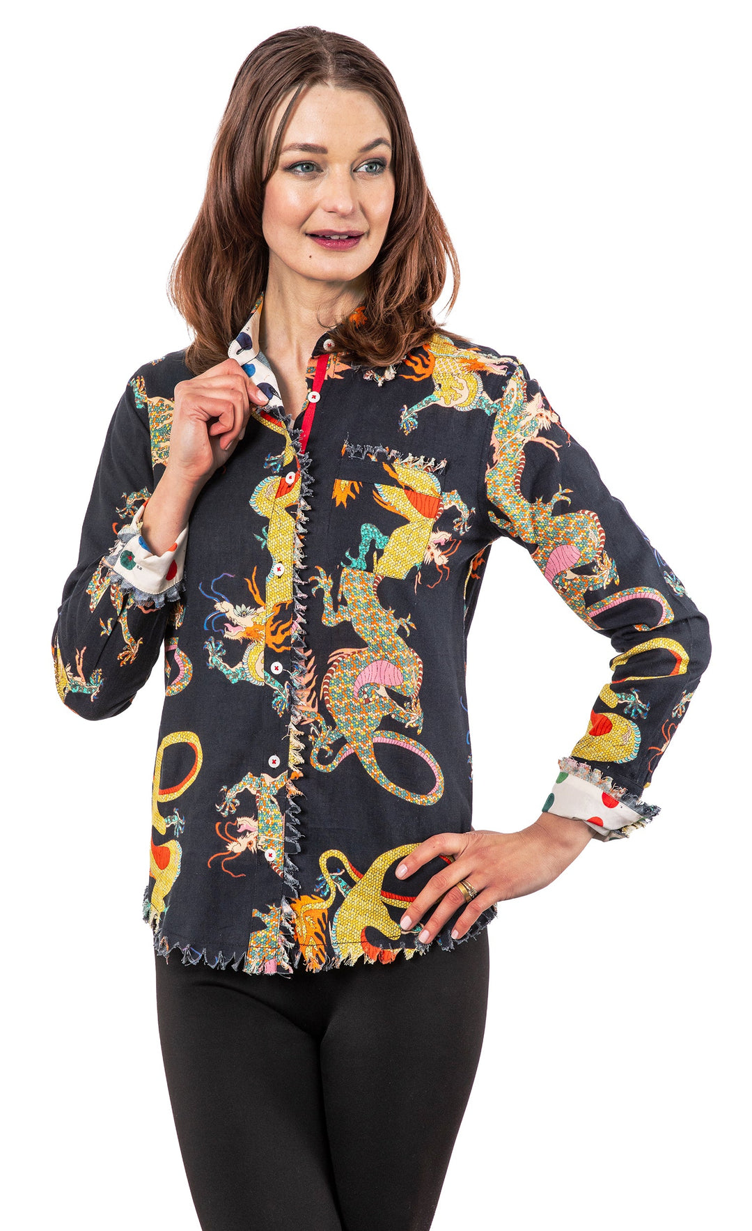 Dizzy-Lizzie Cape Cod Frayed Shirt - Black Dragon available at Barbara Katz