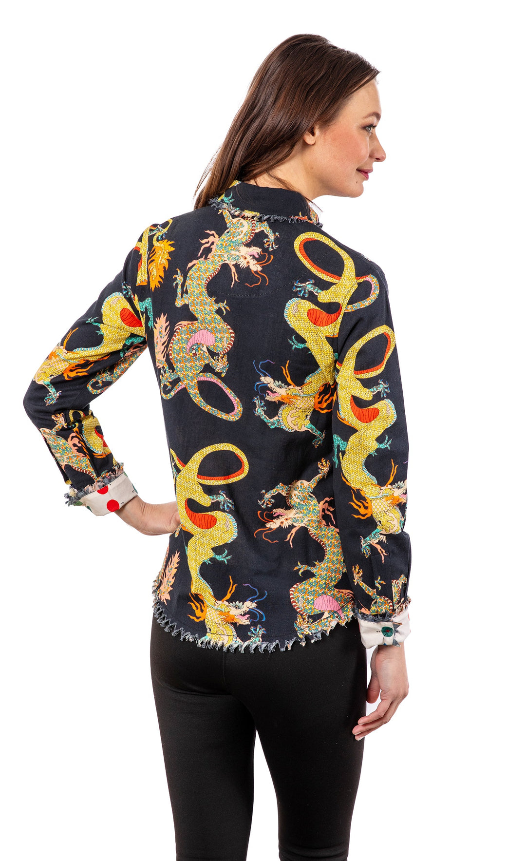 Dizzy-Lizzie Cape Cod Frayed Shirt - Black Dragon available at Barbara Katz