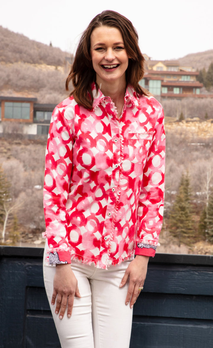 Dizzy-Lizzie Cape Cod Frayed Shirt - Pink Watercolor available at Barbara Katz