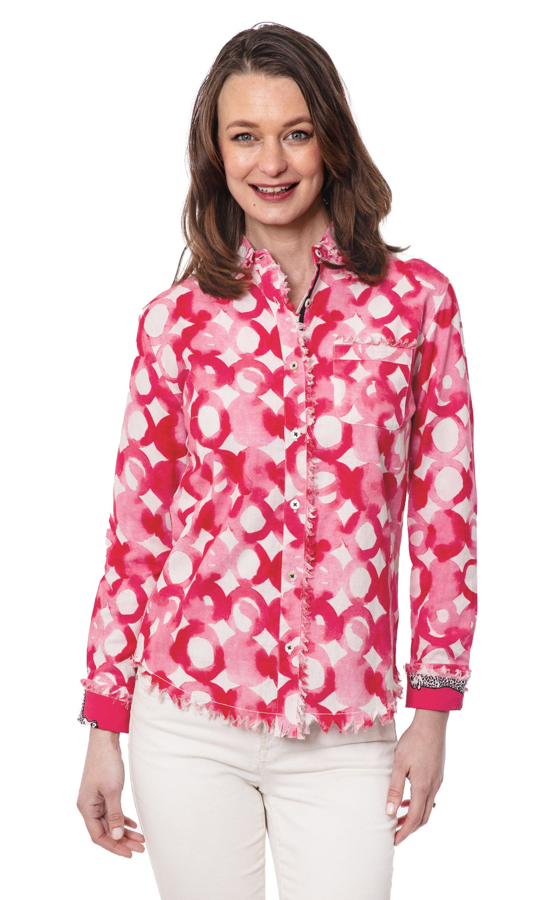 Dizzy-Lizzie Cape Cod Frayed Shirt - Pink Watercolor available at Barbara Katz