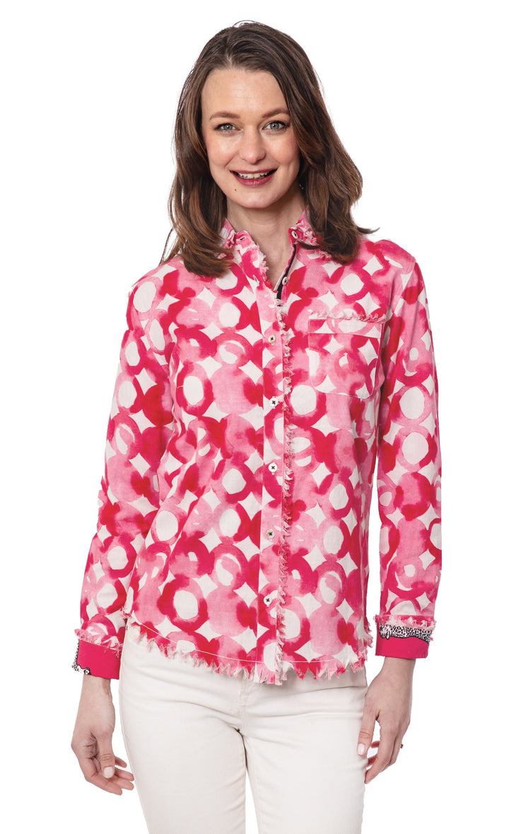 Dizzy-Lizzie Cape Cod Frayed Shirt - Pink Watercolor available at Barbara Katz