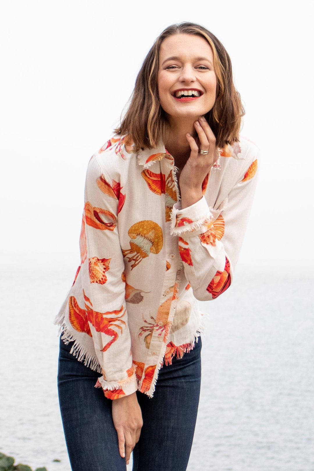 Dizzy-Lizzie Cape Cod Frayed Shirt - Sea Life available at Barbara Katz