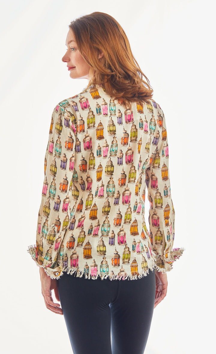 Dizzy-Lizzie Cape Cod Frayed Shirt - Moroccan Lantern Print available at Barbara Katz