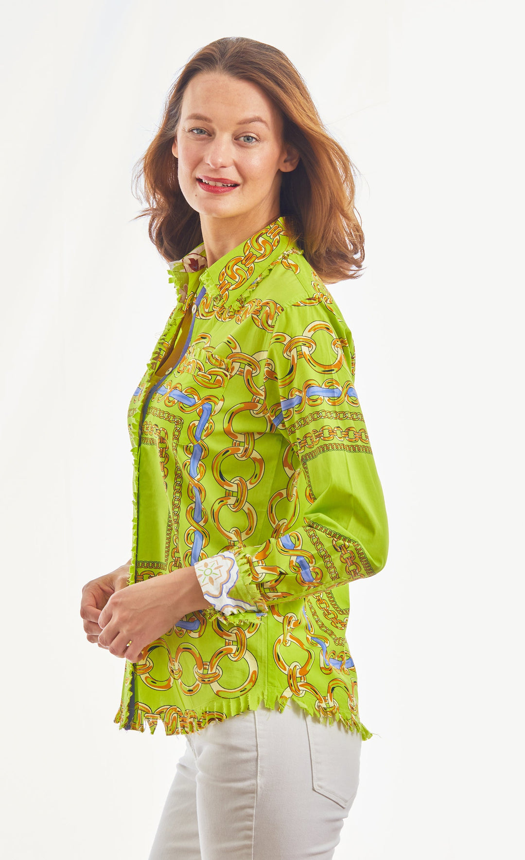 Dizzy-Lizzie Cape Cod Frayed Shirt - Green/Navy Links available at Barbara Katz