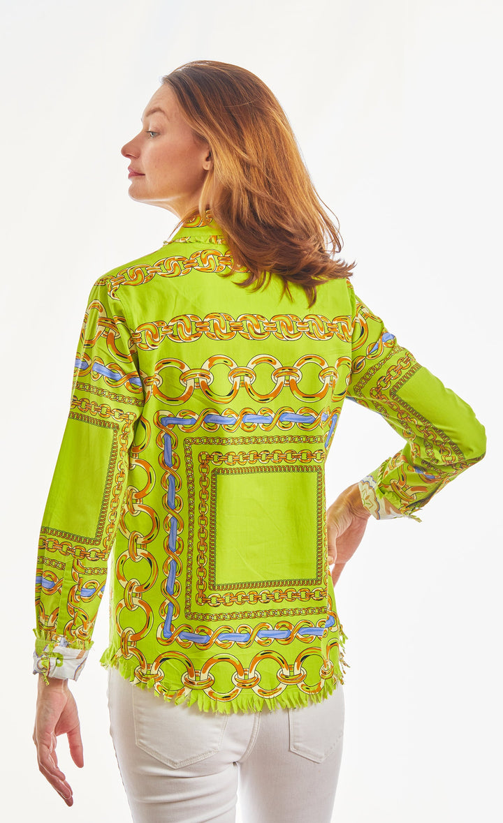 Dizzy-Lizzie Cape Cod Frayed Shirt - Green/Navy Links available at Barbara Katz
