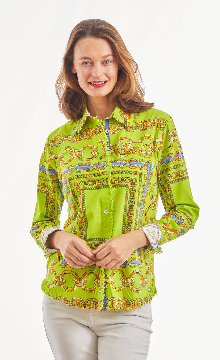 Dizzy-Lizzie Cape Cod Frayed Shirt - Green/Navy Links available at Barbara Katz