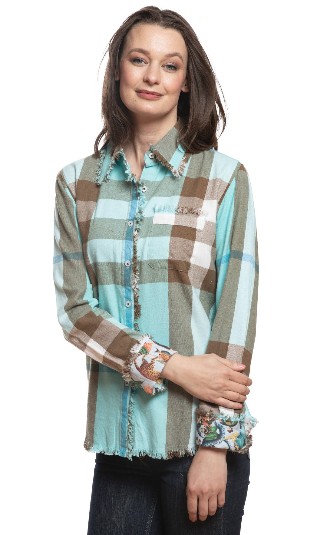 Dizzy-Lizzie Cape Cod Tunic - Turquoise Chocolate Plaid available at Barbara Katz