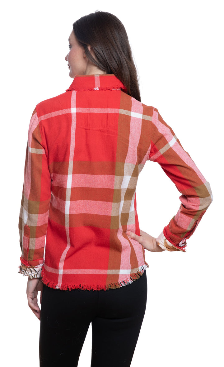 Dizzy-Lizzie Cape Cod Top in Chocolate Red Yarn-Dyed Plaid available at Barbara Katz