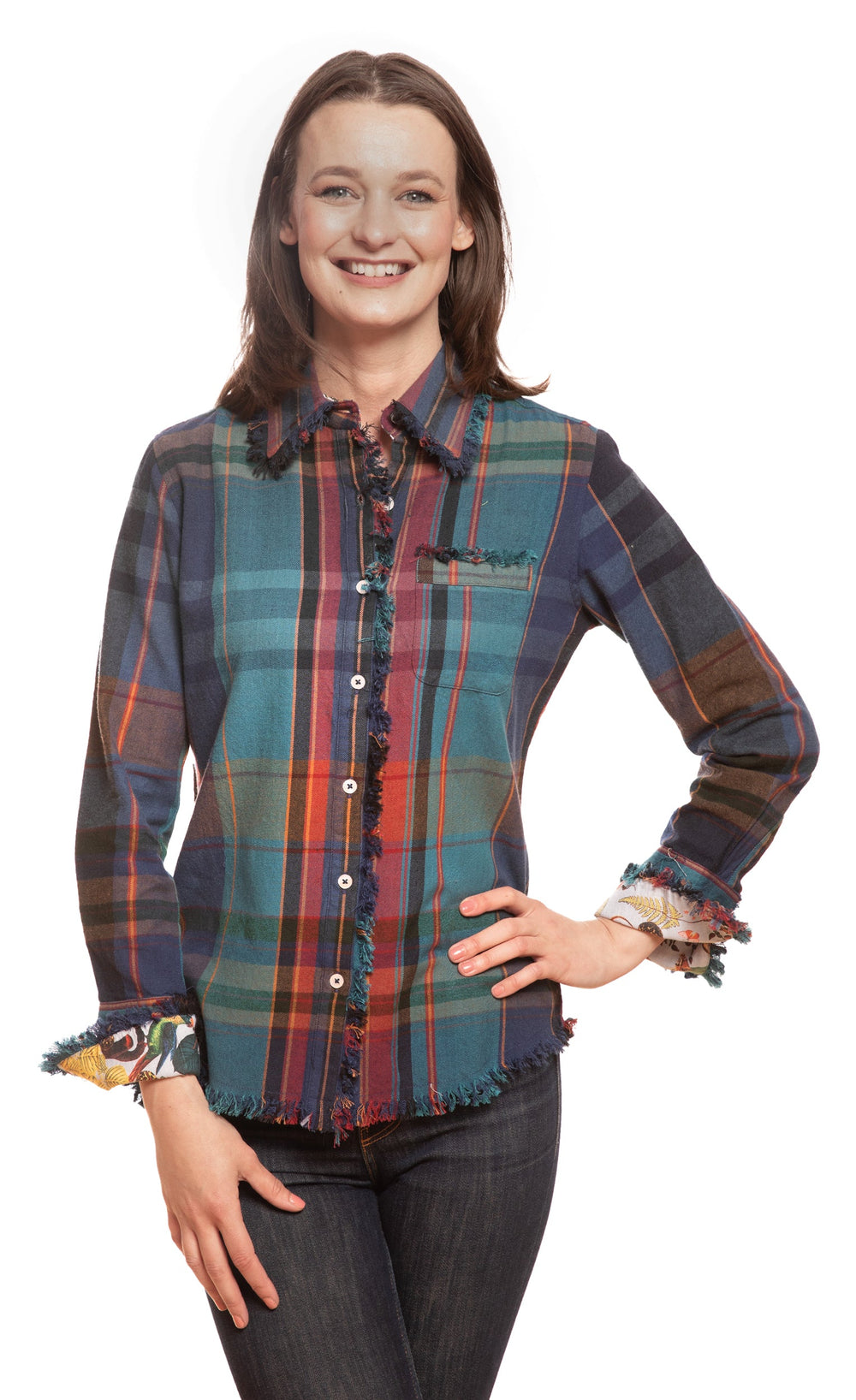 Dizzy-Lizzie Cape Cod Top in Blue and Violet Yarn-Dyed Plaid available at Barbara Katz
