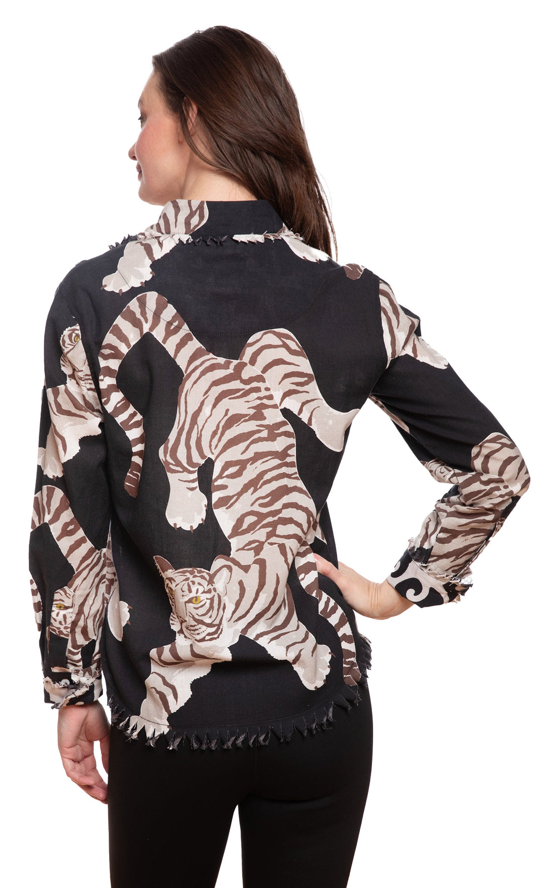 Dizzy-Lizzie Cape Cod Top in Black Tiger Print available at Barbara Katz
