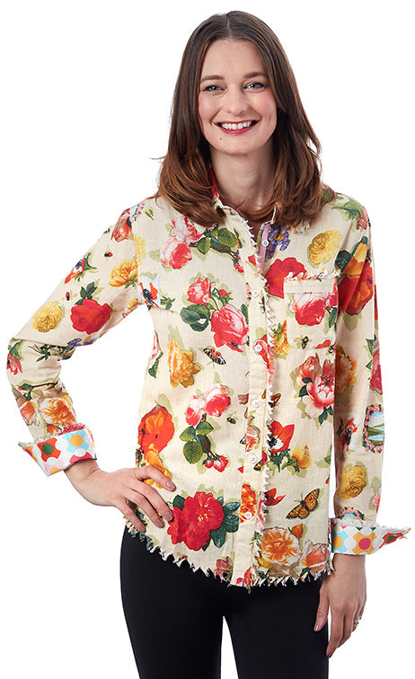 Dizzy-Lizzie Cape Cod Frayed Shirt - Botanical Print available at Barbara Katz