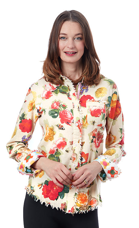 Dizzy-Lizzie Cape Cod Frayed Shirt - Botanical Print available at Barbara Katz