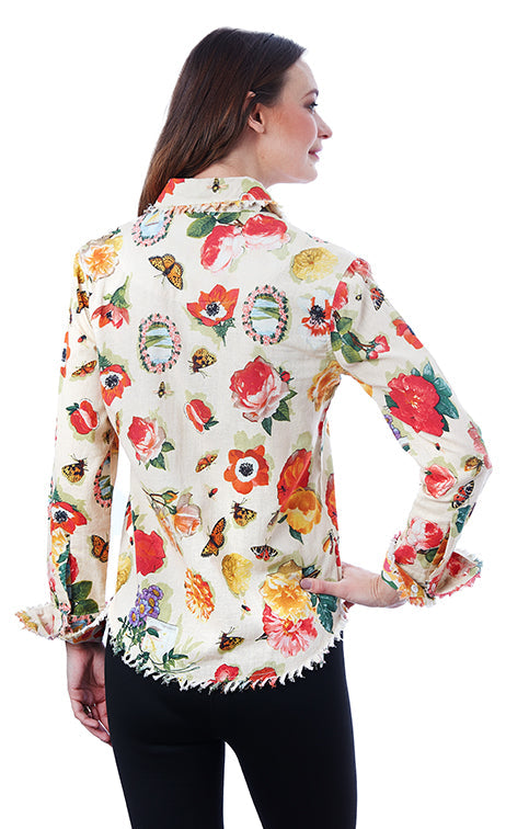 Dizzy-Lizzie Cape Cod Frayed Shirt - Botanical Print available at Barbara Katz