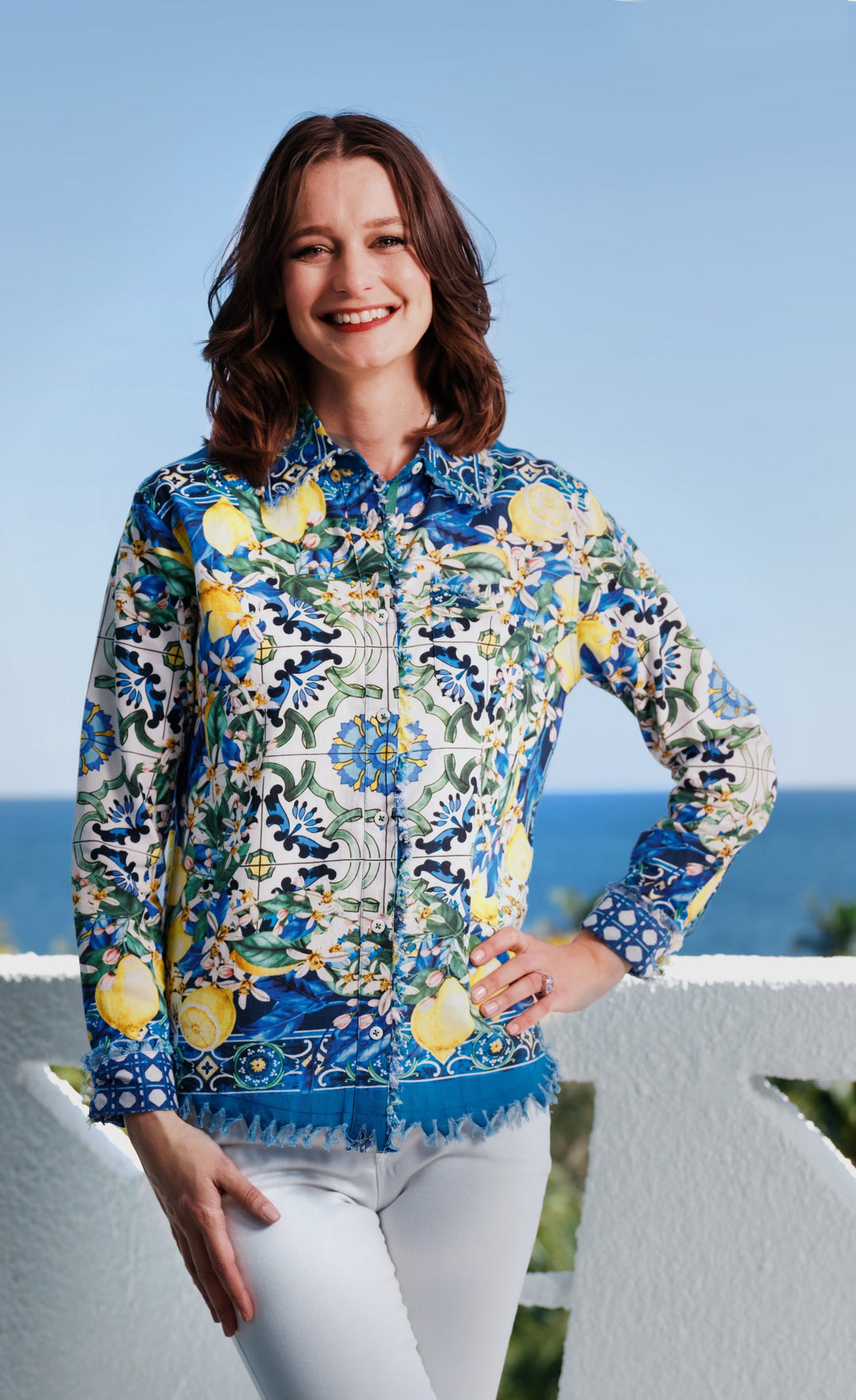 Dizzy-Lizzie Cape Cod Shirt in Lemons Print available at Barbara Katz