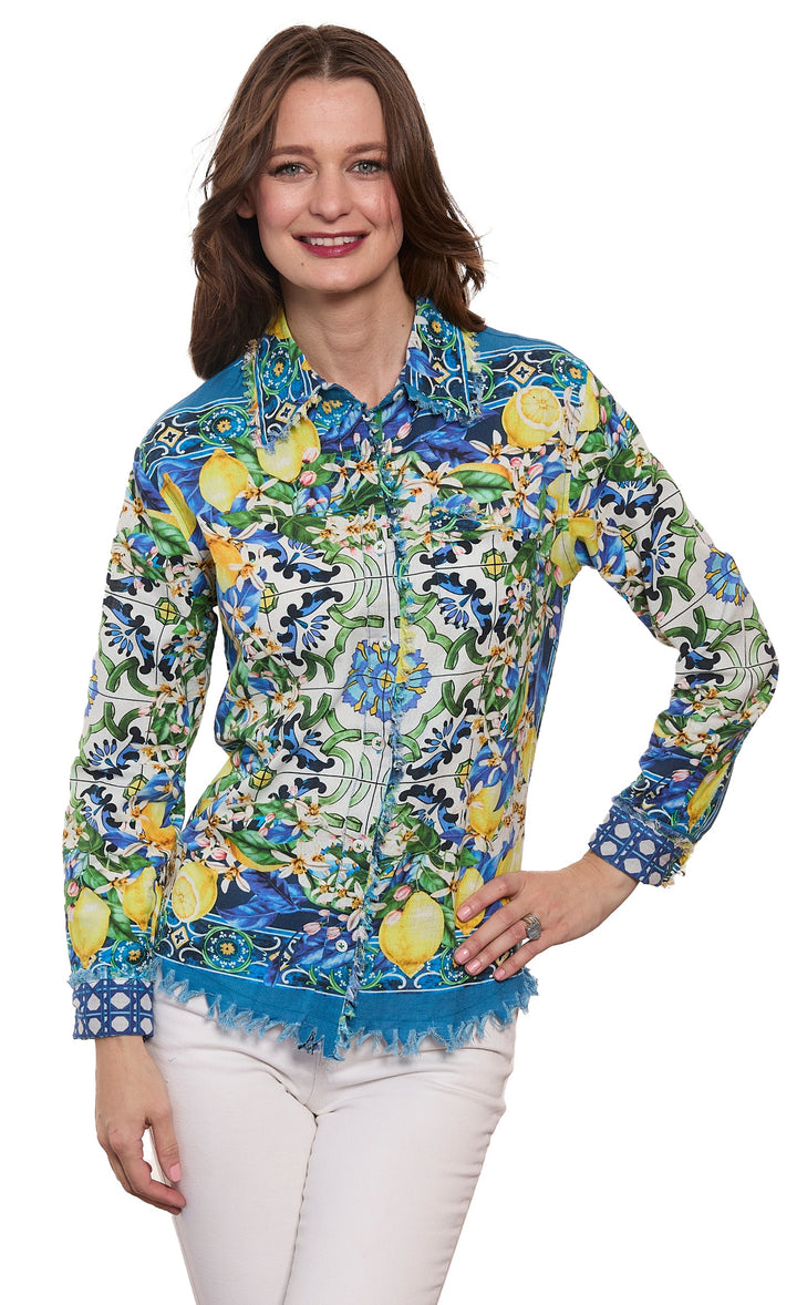 Dizzy-Lizzie Cape Cod Shirt in Lemons Print available at Barbara Katz