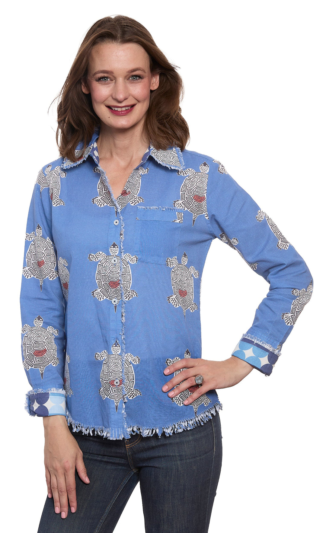 Dizzy-Lizzie Cape Cod Shirt in  Turtles Print available at Barbara Katz