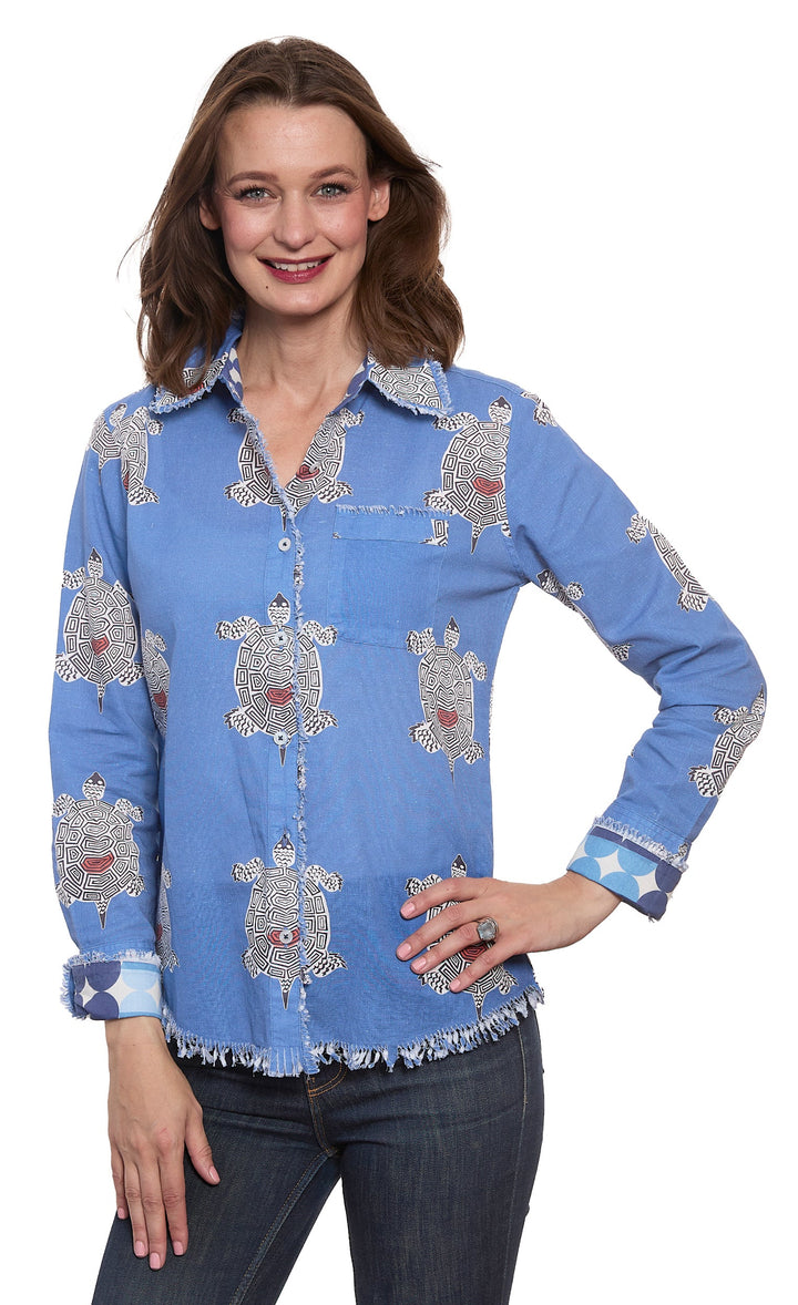 Dizzy-Lizzie Cape Cod Shirt in  Turtles Print available at Barbara Katz
