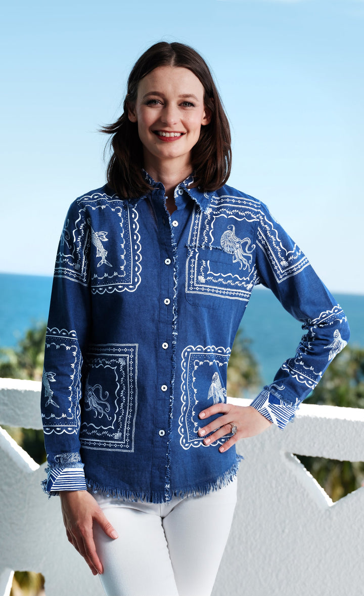 Dizzy-Lizzie Cape Cod Shirt - Sealife Print available at Barbara Katz