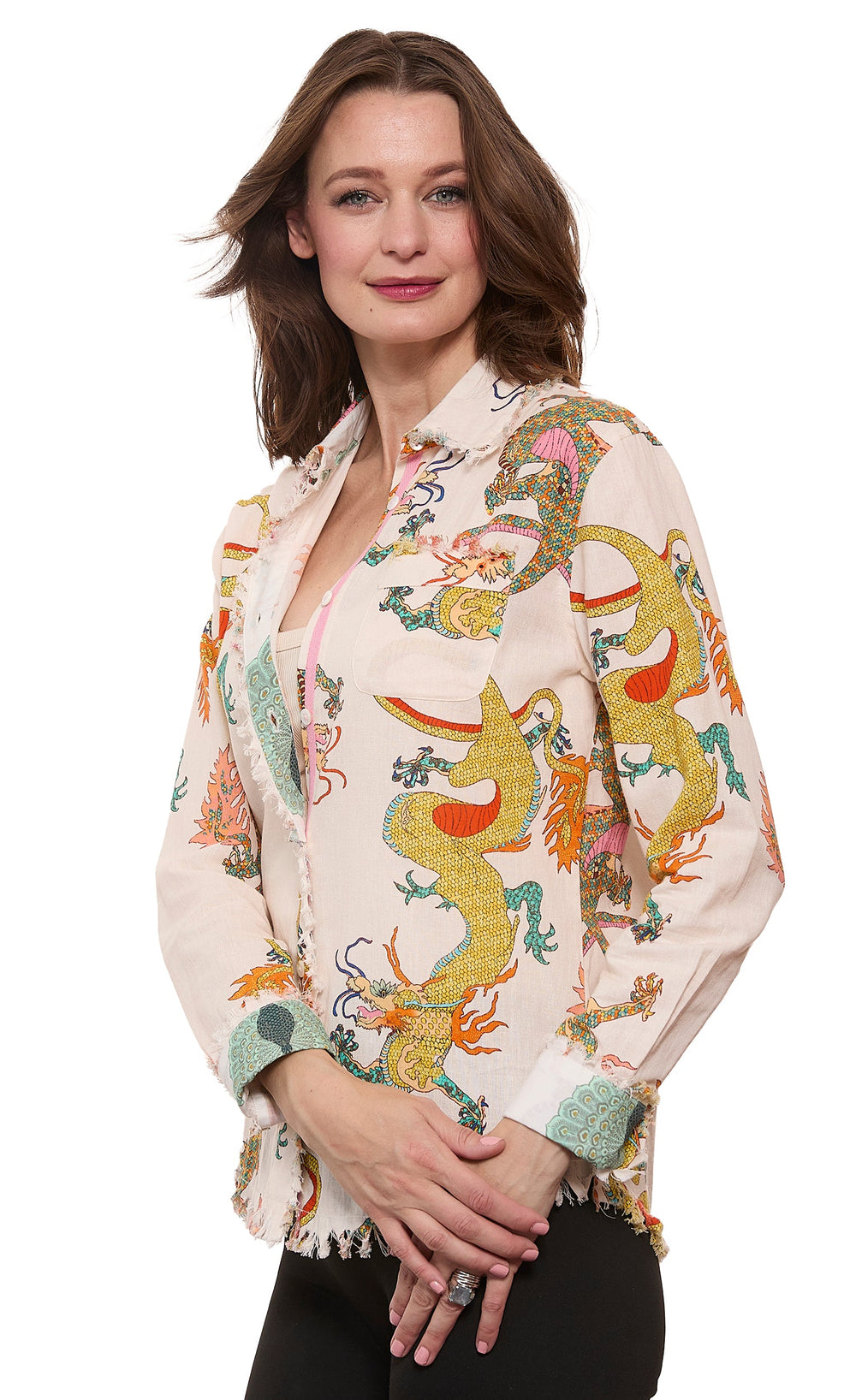 Dizzy-Lizzie Cape Cod Shirt in Natural Dragon Print available at Barbara Katz