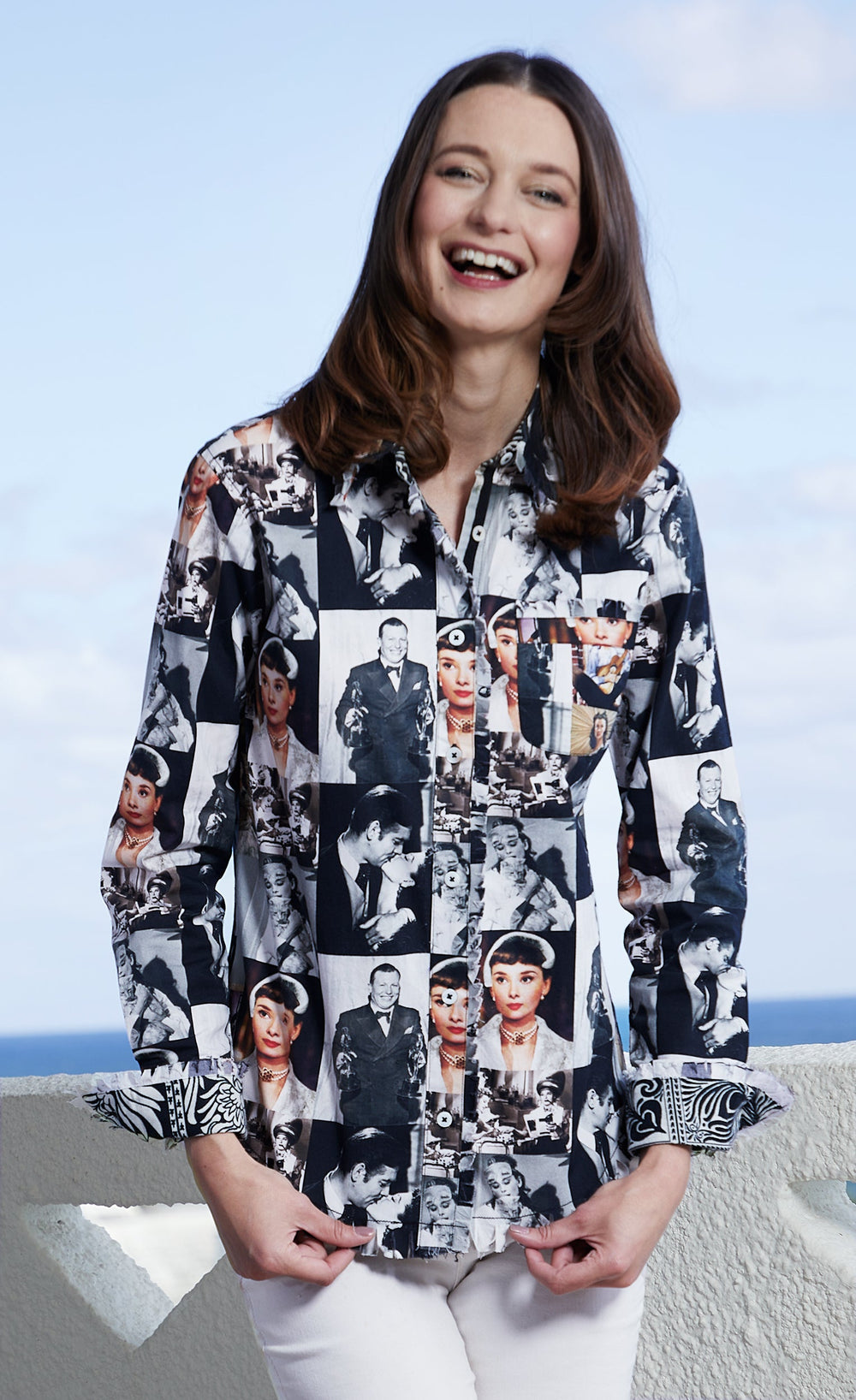 Dizzy-Lizzie Cape Cod Frayed Shirt - Audrey Print available at Barbara Katz