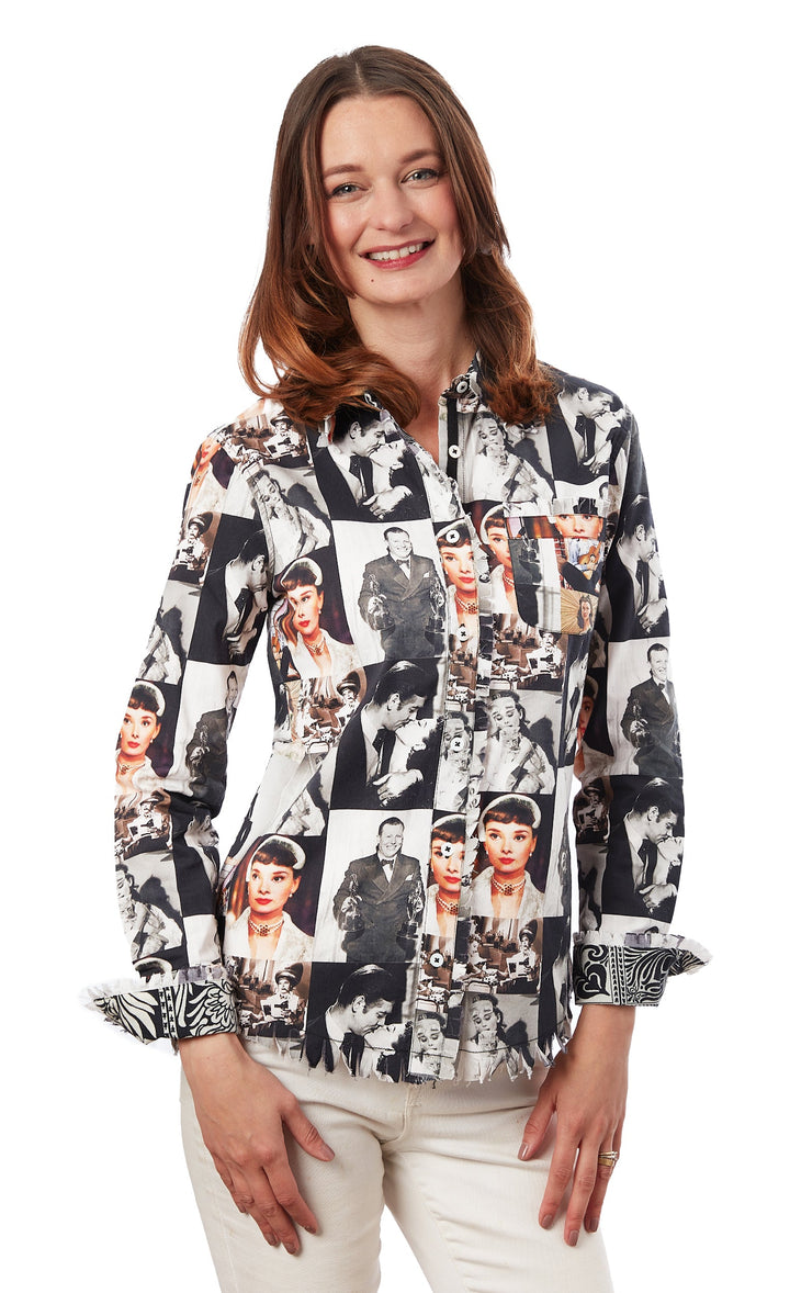 Dizzy-Lizzie Cape Cod Frayed Shirt - Audrey Print available at Barbara Katz