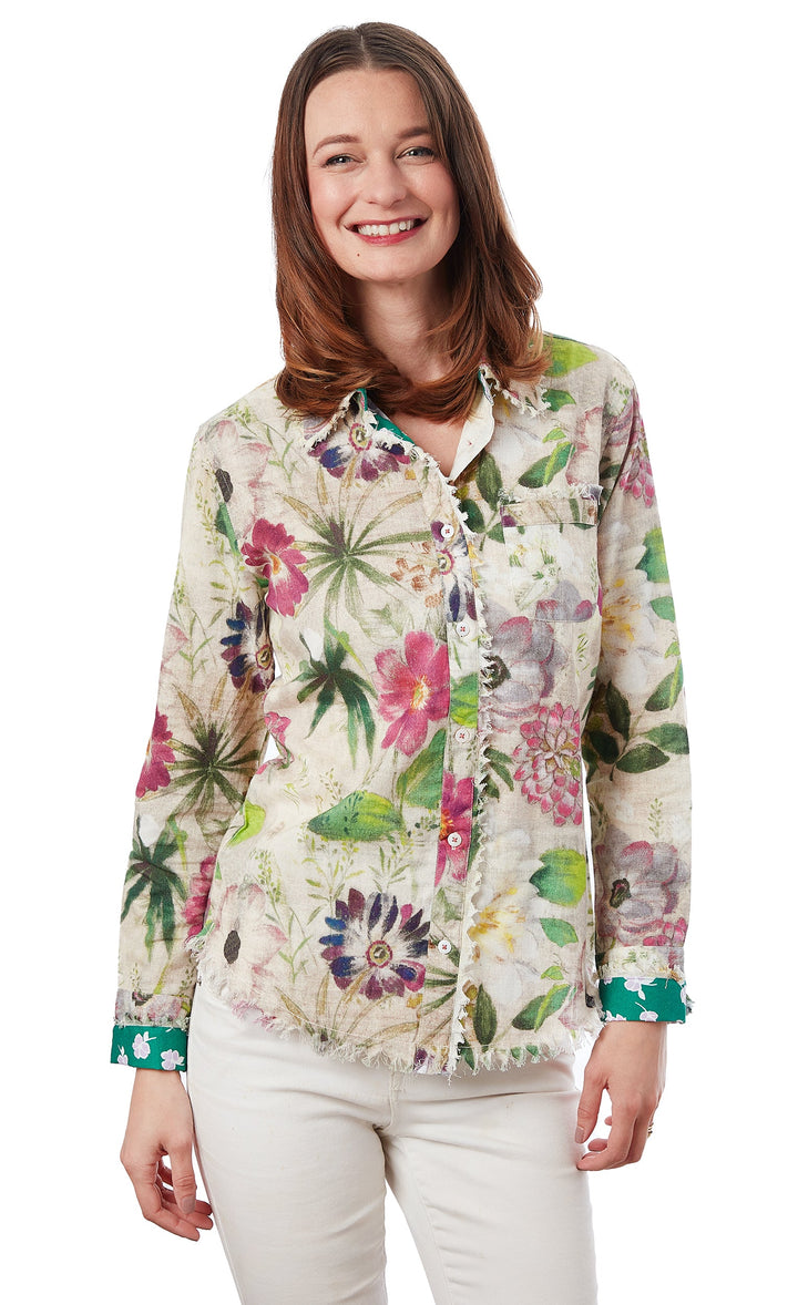 Cape Cod Frayed Shirt - Botanical Print