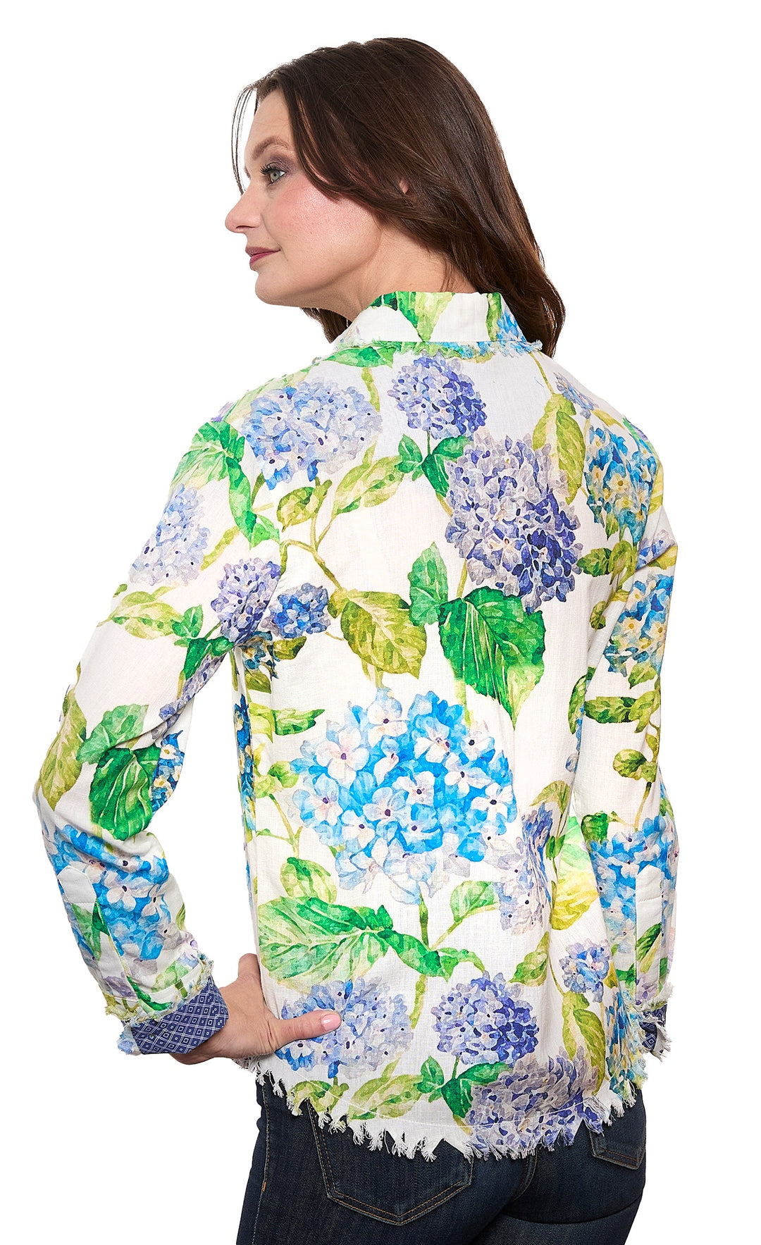 Dizzy-Lizzie Cape Cod Shirt in Hydrangea Print available at Barbara Katz
