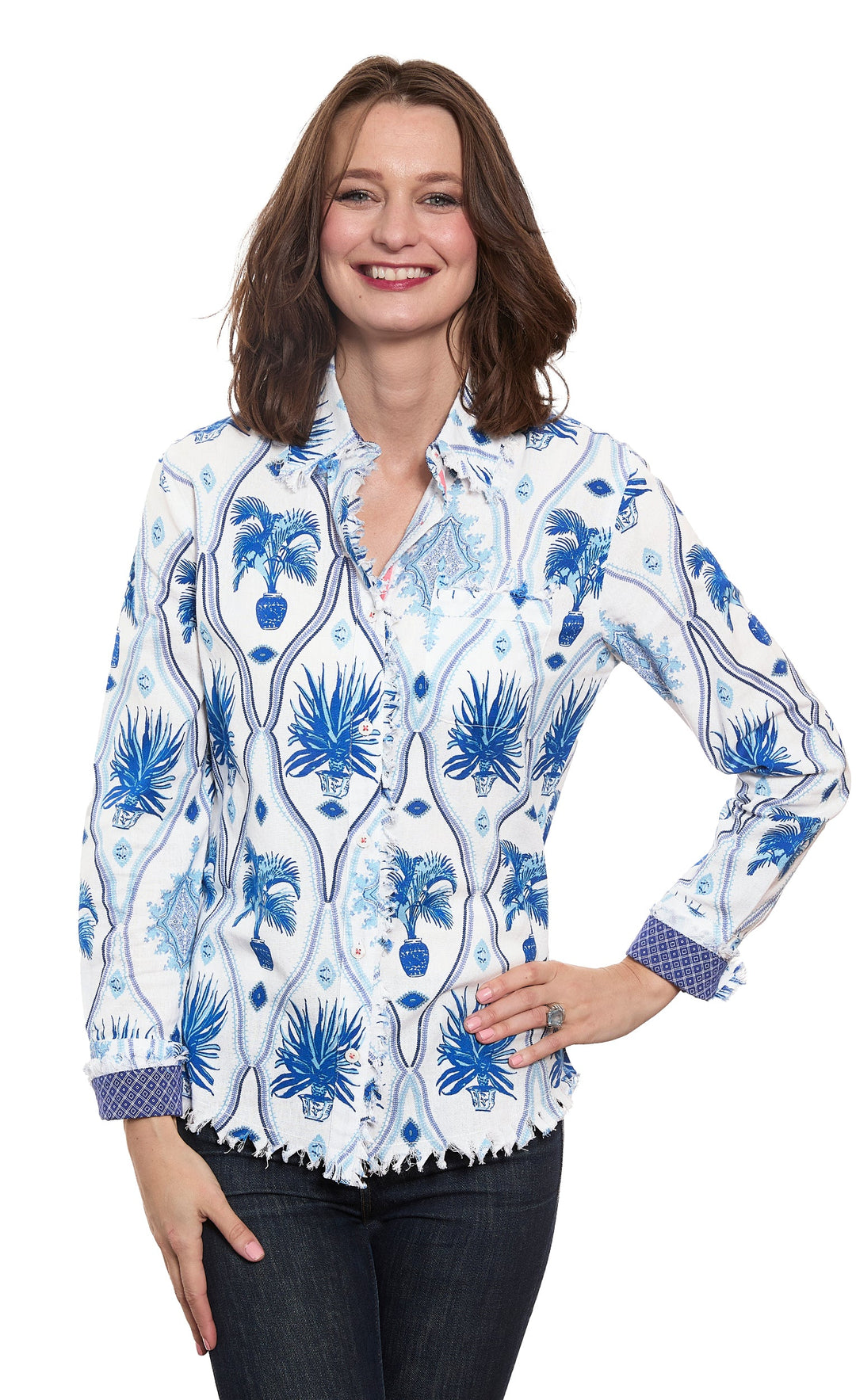 Dizzy-Lizzie Cape Cod Shirt in Chinoiserie Print available at Barbara Katz