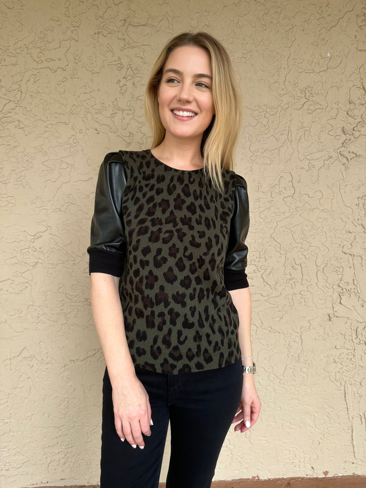 J Society Vegan Leather Cheetah Sweater - Military