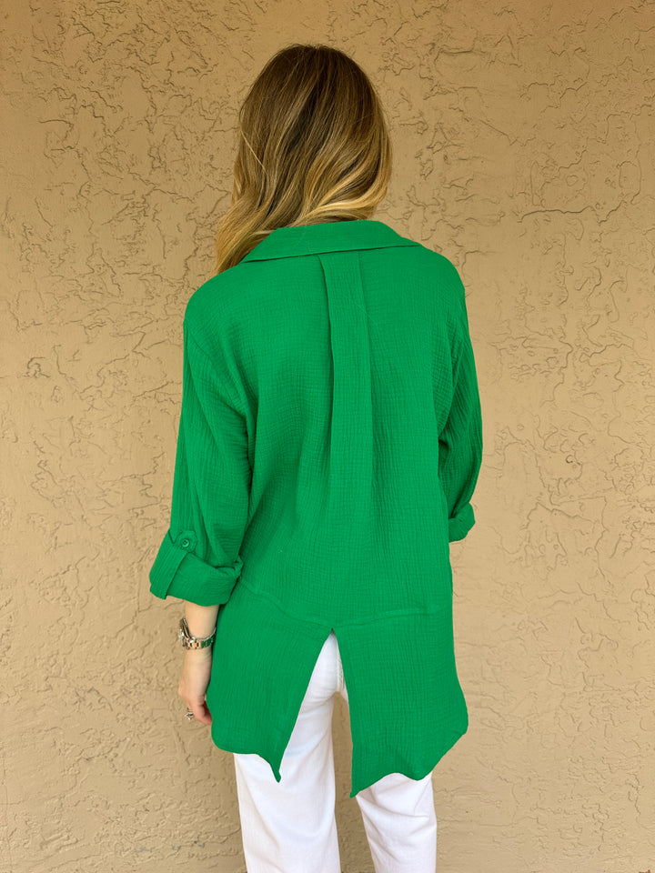 Green Gauze Shirt with Pockets