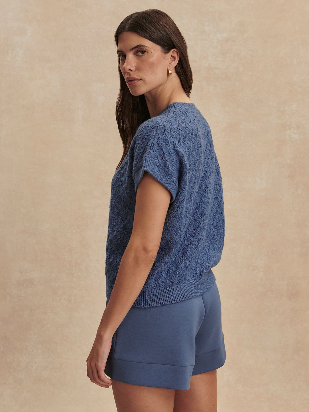 Varley Manae Pointelle Knit Top in Bijou Blue available at Barbara Katz