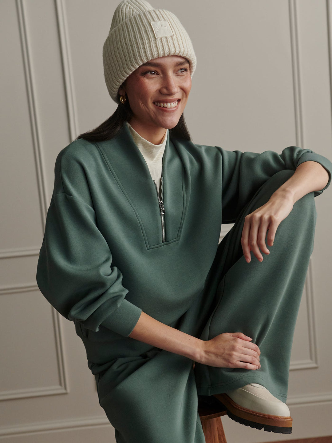 Varley Davidson Sweatshirt in Dark Forest available at Barbara Katz