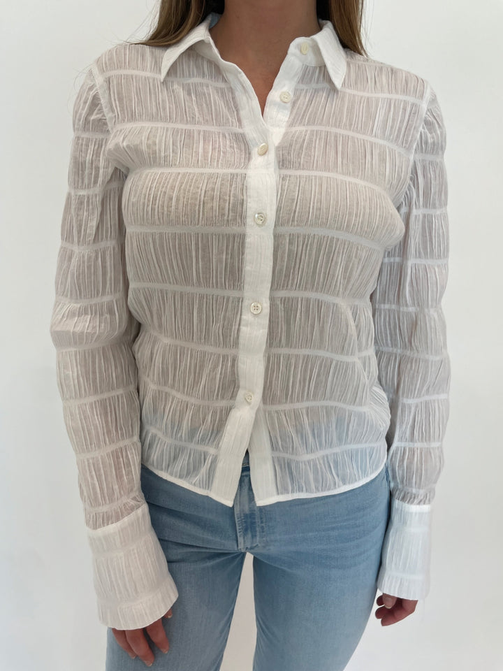 Frame The Smocked Shirt in White available at Barbara Katz