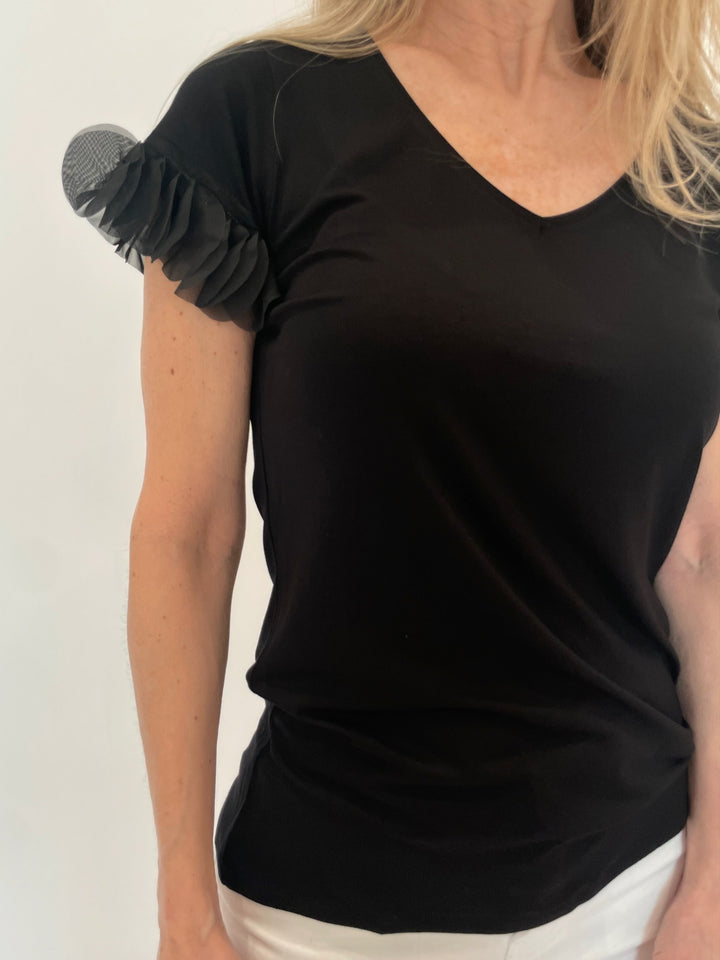 Bariloche Acapulco Ruffle Top in Black available at Barbara Katz