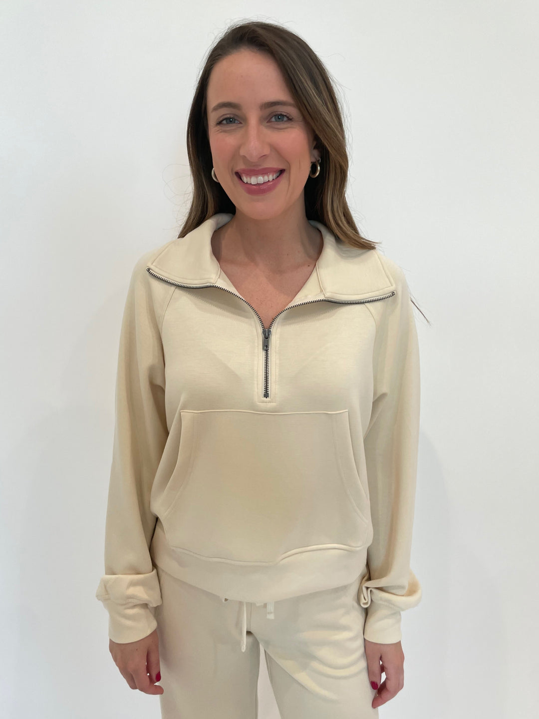 BK Nina Half-Zip Sweatshirt in Alpaca available at Barbara Katz