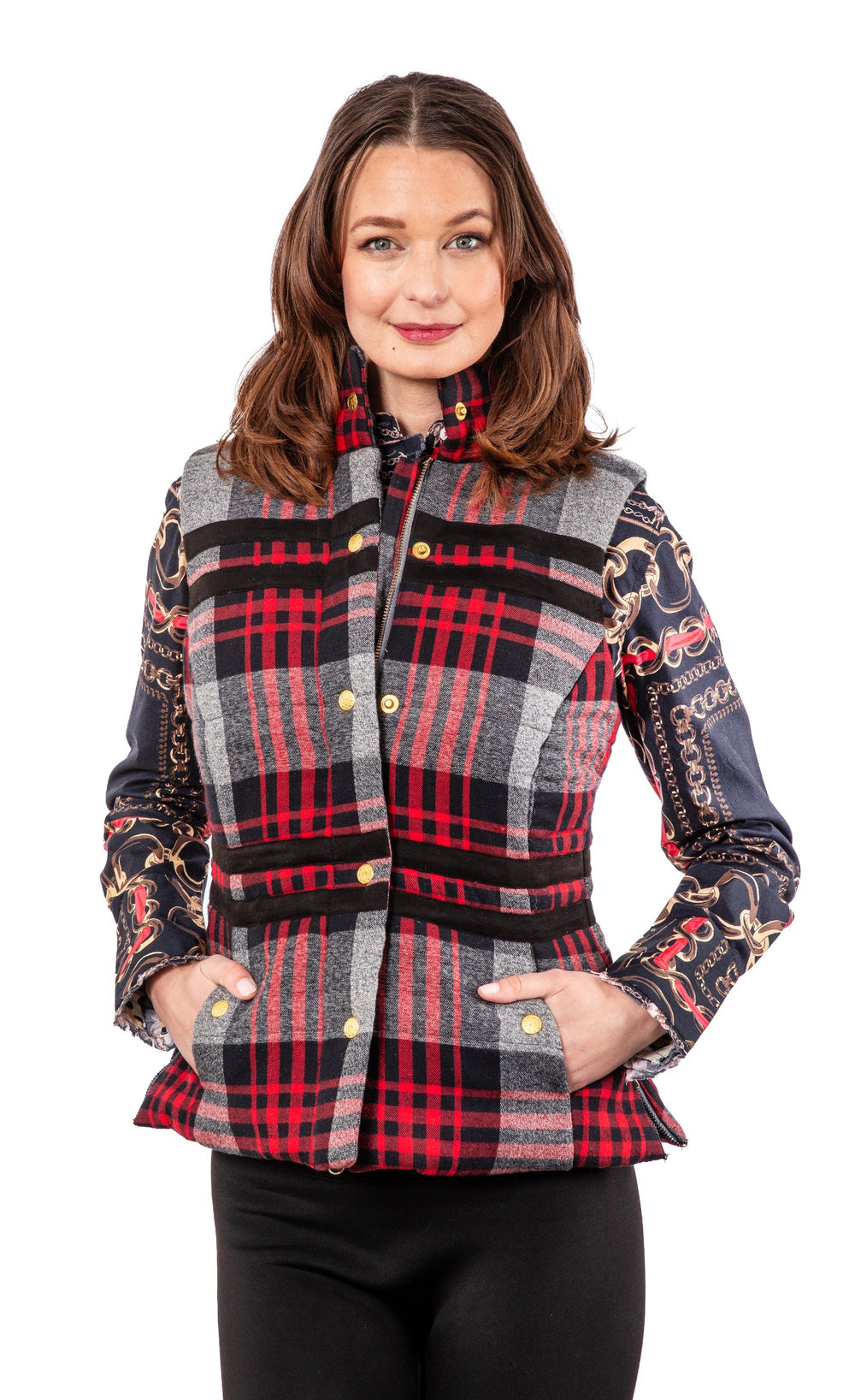 Dizzy-Lizzie Rosey Vest - Grey Plaid Flannel available at Barbara Katz