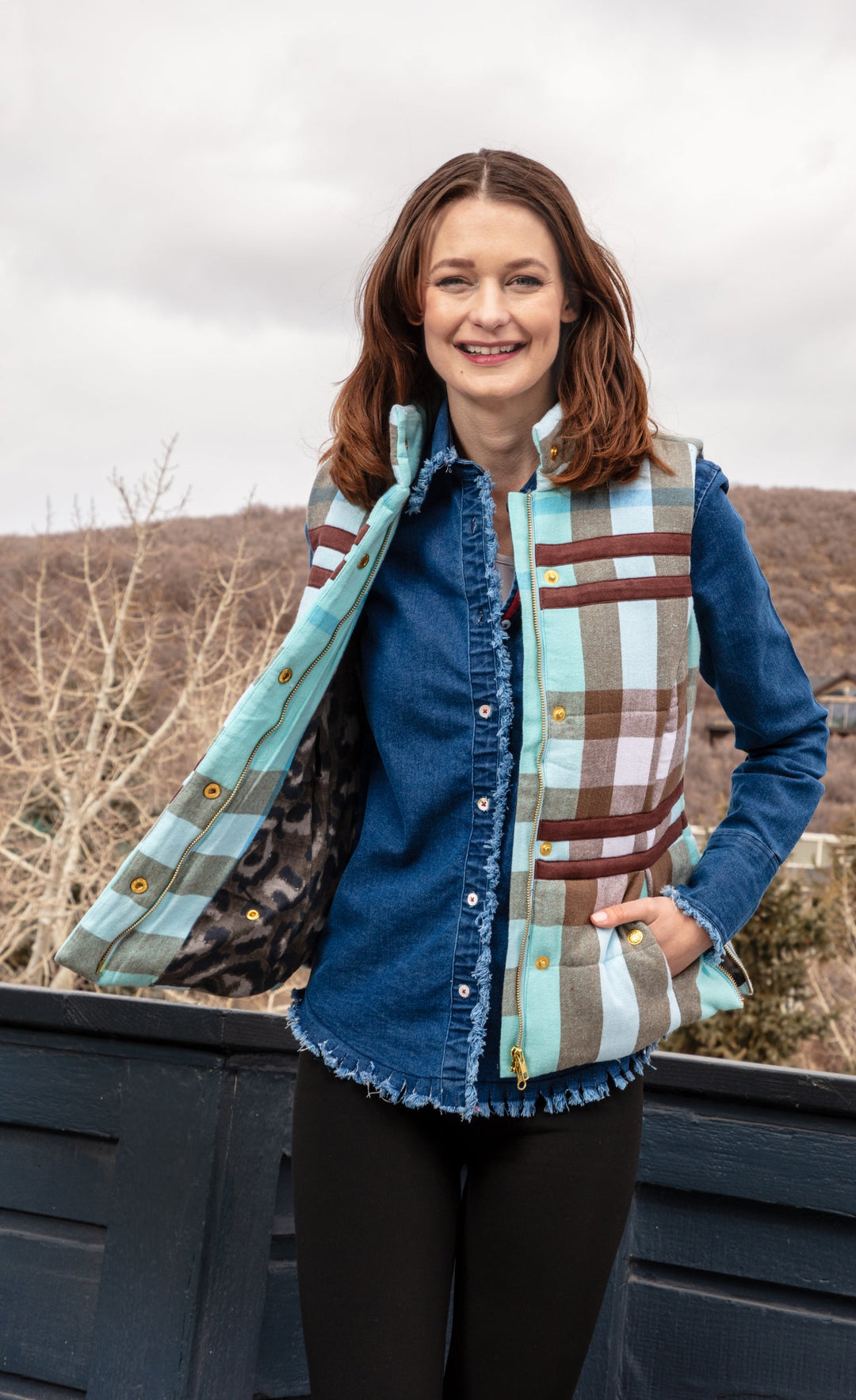 Dizzy-Lizzie Rosey Vest - Plaid Flannel available at Barbara Katz