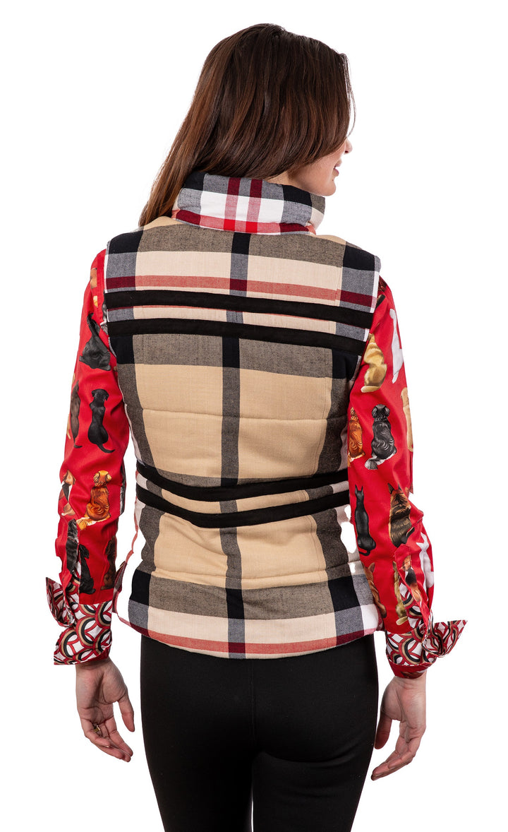 Dizzy-Lizzie Rosey Vest - Khaki Red Yarndyed Flannel available at Barbara Katz