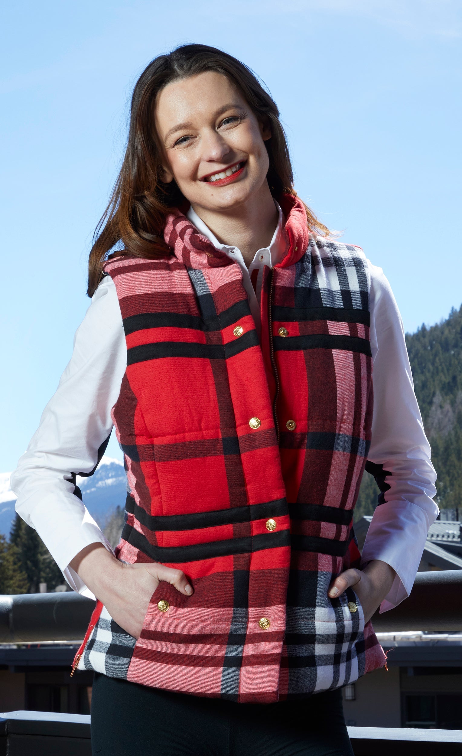 Dizzy-Lizzie Rosey Vest - Red Yarndyed Flannel Plaid – Barbara Katz