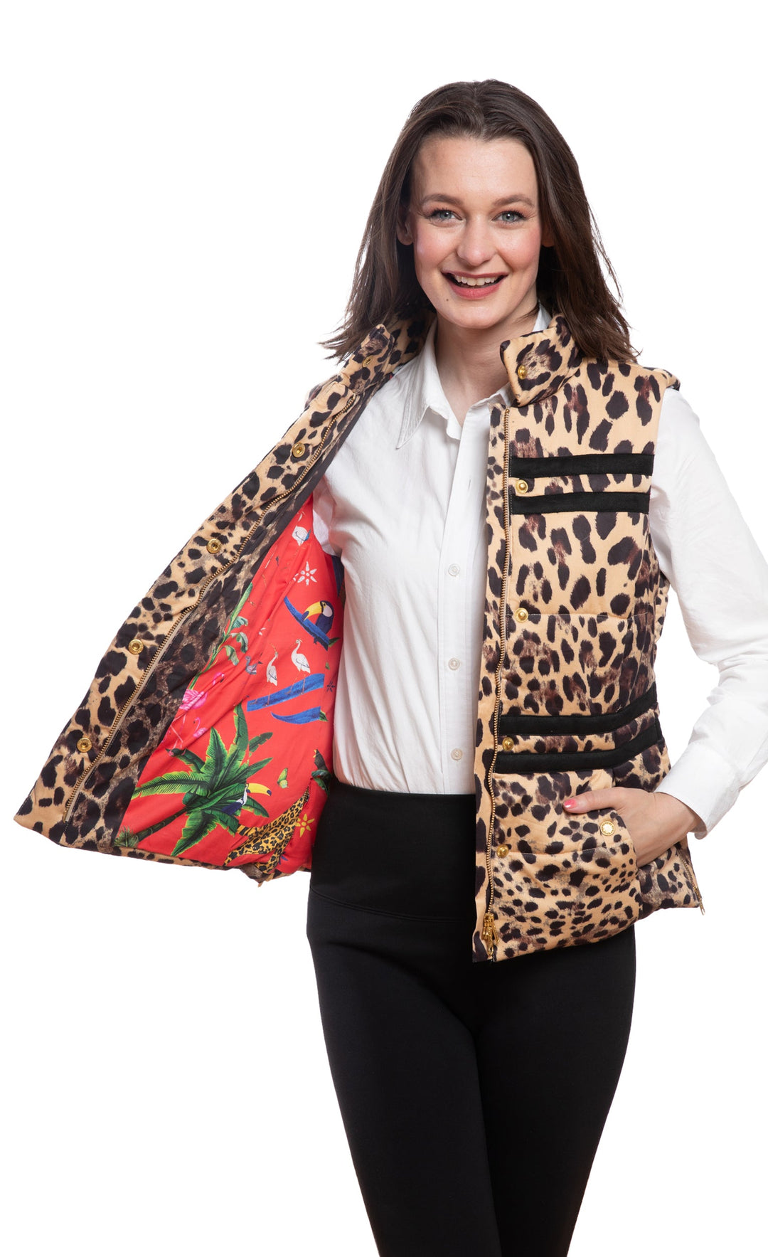 Dizzy-Lizzie Rosey Vest in Cheetah Print available at Barbara Katz